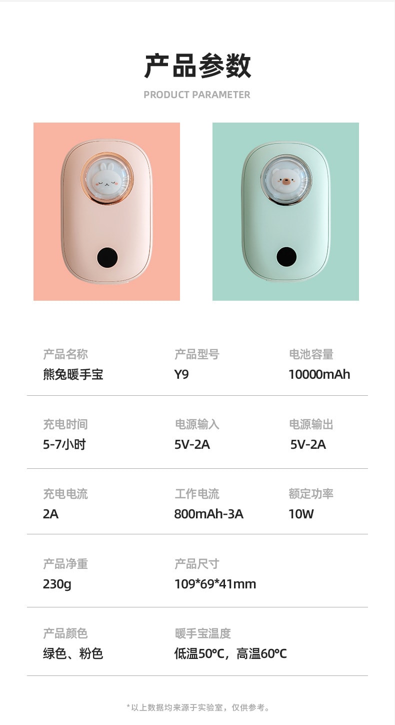 【中國直郵】奶油貓 暖手寶USB行動電源二合一可愛便攜式暖寶寶10000mAh隨心所欲 XYD-Y9酪梨綠色款