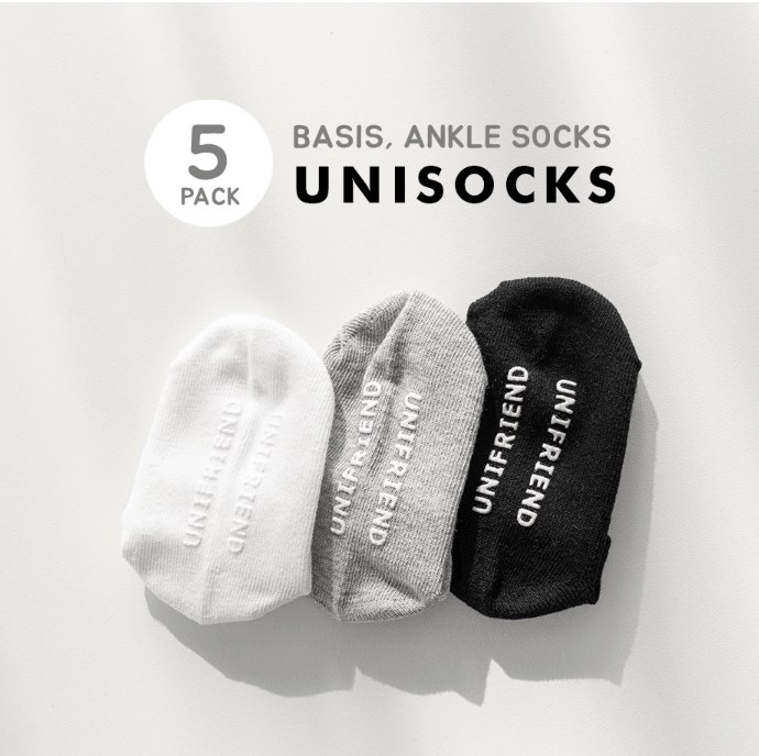 韓國 Unifriend 嬰兒和兒童襪子 混色(2白2灰1黑) 中號 16 cm (長度) x 6 cm (踝) 5雙裝