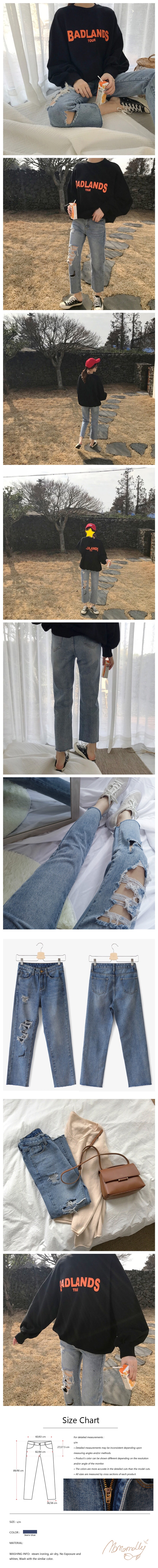 Korean Straight Hole Nine Jeans Jeans-blue S-size