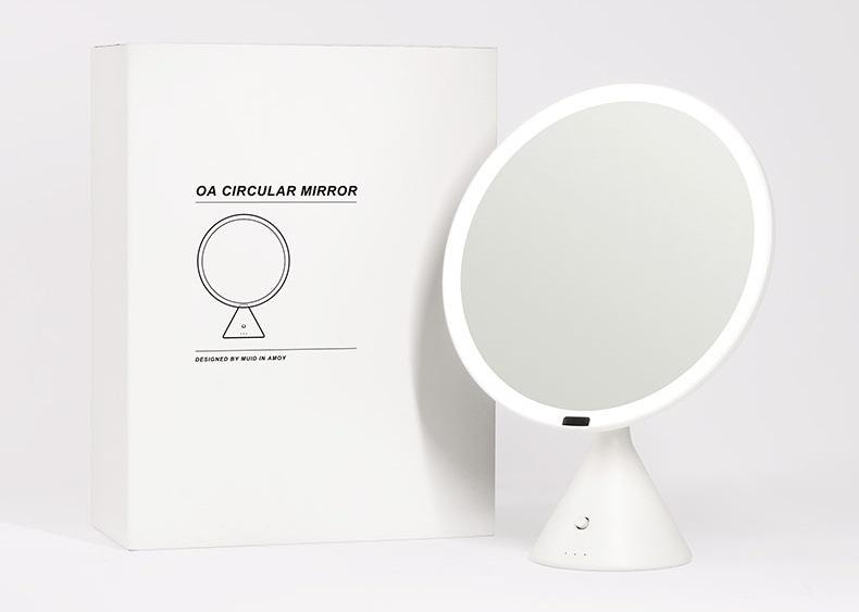 【中国直邮】 HOLIHEYO 9.5英寸大圆镜智能台式化妆镜宿舍桌面梳妆镜美容补光镜3种色温 白色 一只装