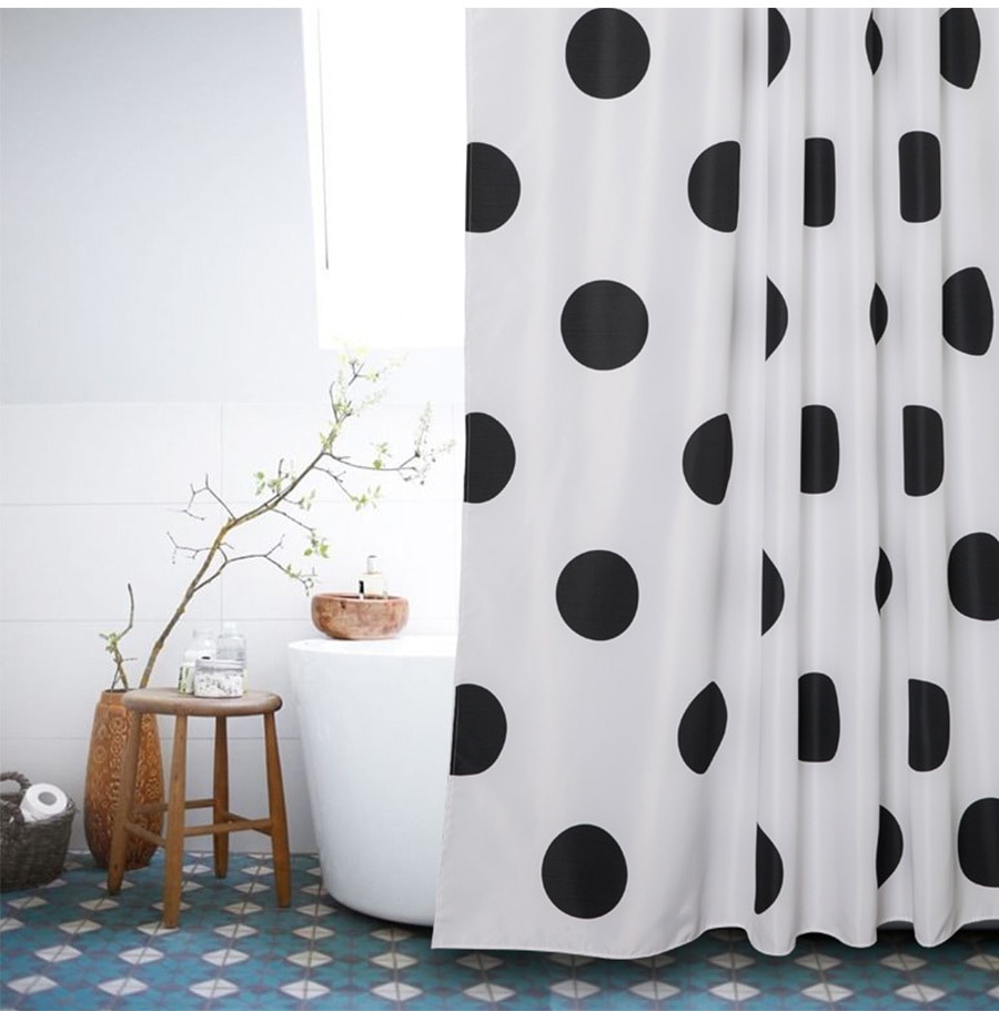 Polka Dot Washable Fabric Shower Curtain Mold Resistant Black and White72 X 72in