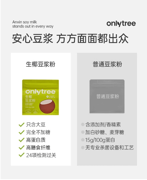 Onlytree 0糖添加生椰豆浆粉高蛋白冲剂20g*10袋入