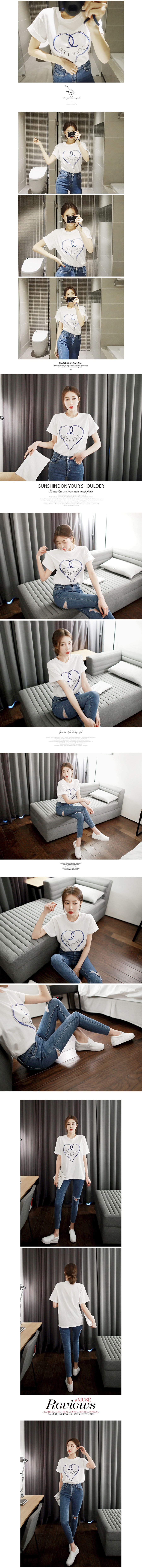 KOREA Heart Colette Letter drawing T-Shirt #White [Free Shipping]