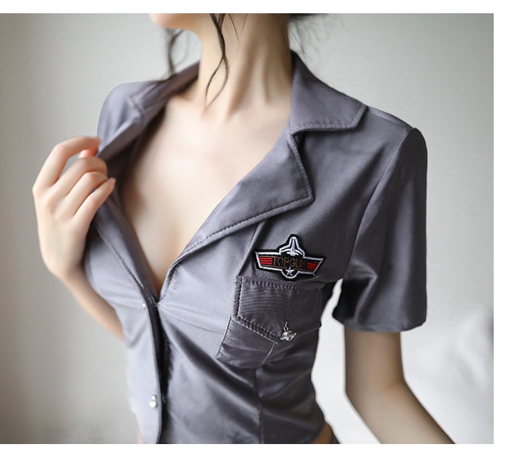 【中國直郵】 情趣內衣性感激情套裝空姐短裙制服誘惑女 灰色 均碼