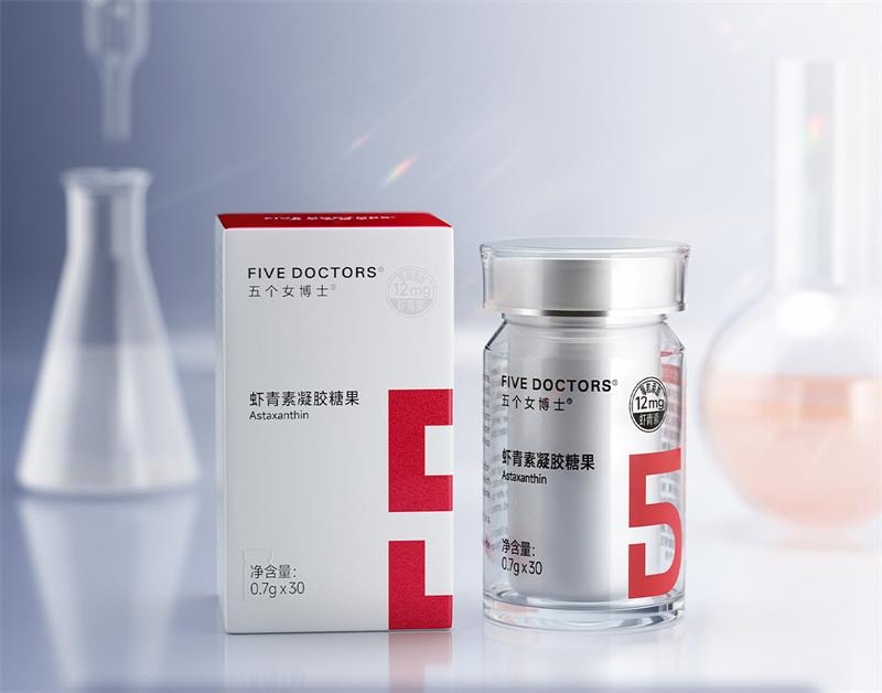 【中国直邮】 五个女博士 虾青素凝胶糖果 12mg虾青素胶囊口服雨生红球藻进口白番茄  30粒/瓶