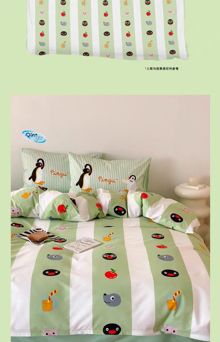 【中国直邮】富山商店 Fushan Store Pingu 清新夏日床单纯棉四件套-绿条款 M 1件|*预计到达时间3-4周