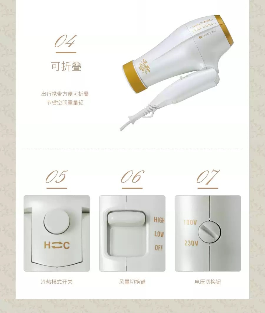 日本 Create Ion Yure Dora Hair Dryer 冷热风自动摇摆负离子吹风机 1pc