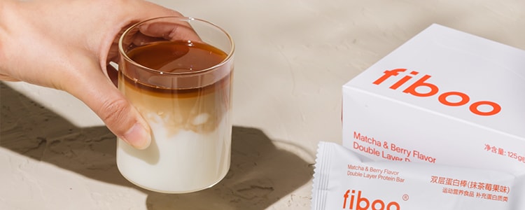 FIBOO 雙層蛋白棒 飽足零食抗餓神器 5個入 抹茶莓果味 低卡 代餐