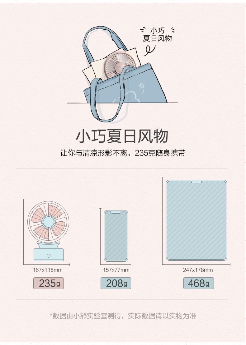 【中國直郵】小熊小電風扇USB可充電 粉紅色