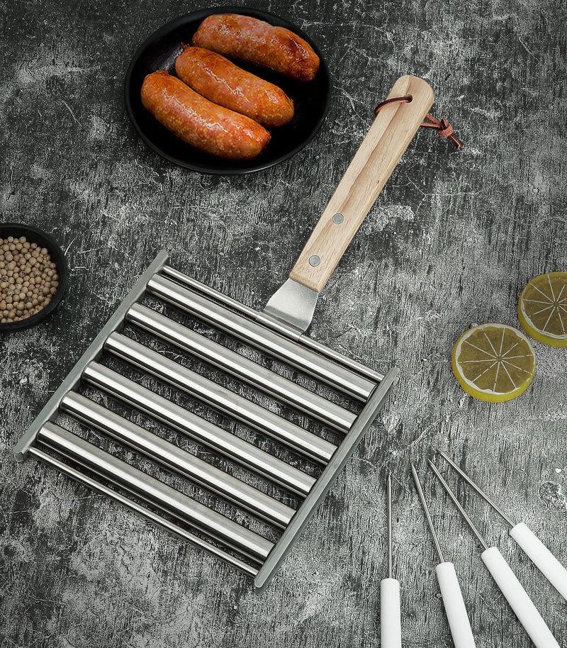   FOXTAIL 便利不銹鋼烤腸架套裝 滾動燒烤架 熱狗 火腿 可拆 便攜 -大號 1套*預計到達時間3-4週