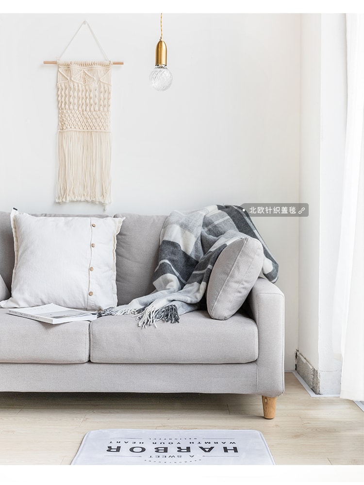 述物椰壳扣亚麻抱枕靠垫家用沙发客厅简约北欧靠枕床头抱枕套-米白