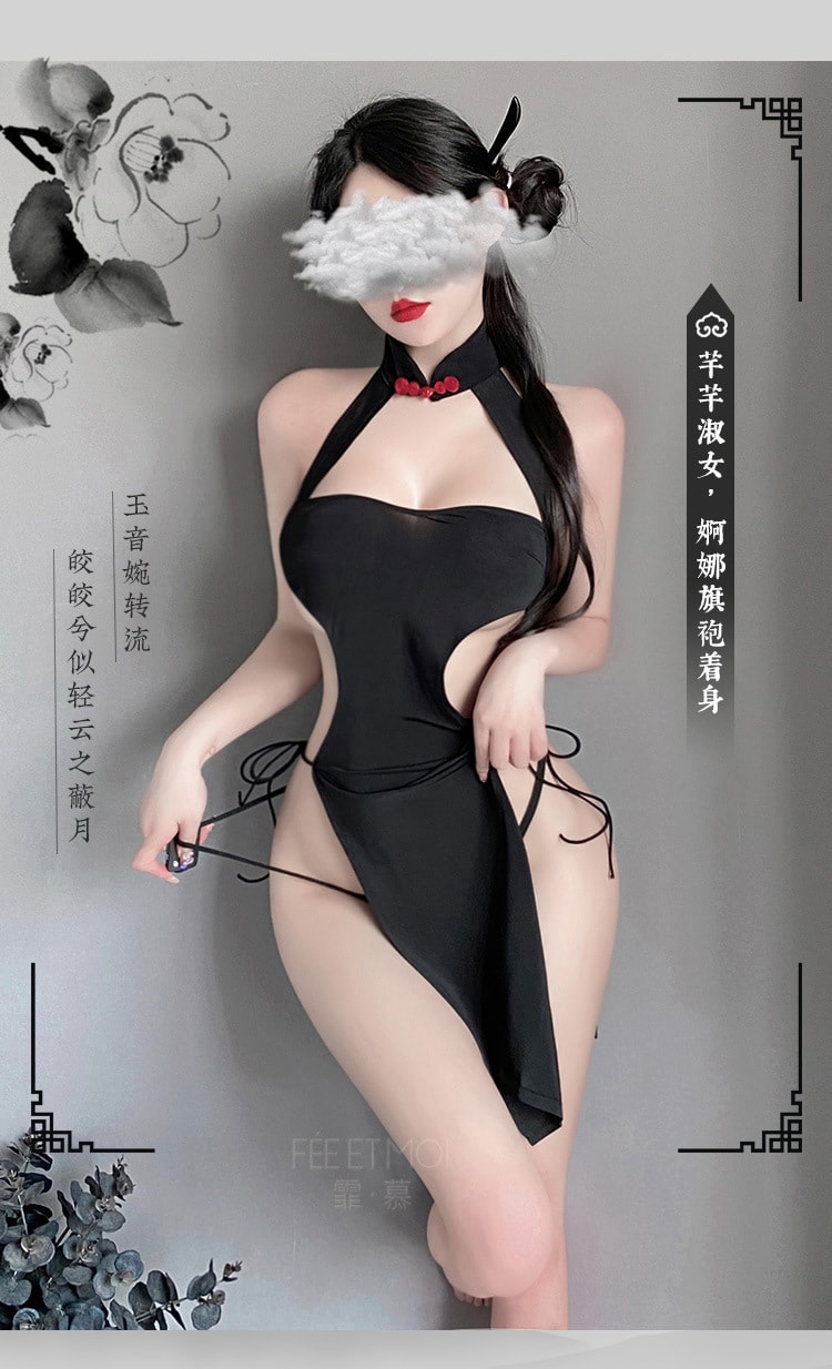 【中國直郵】霏慕 古典高開衩綁帶冰絲旗袍情趣內衣制服性感