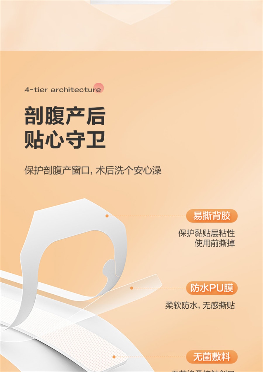 【中国直邮】可孚  剖腹产防水贴医用产后手术洗澡刨宫破腹疤痕伤口刀口愈合无菌贴敷  5片/盒