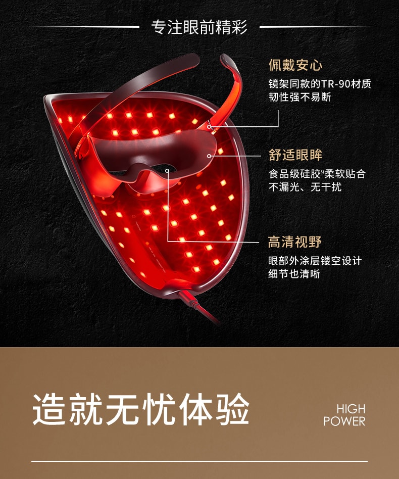 【年中特惠】中國直郵AMIRO覓食L1黑耀石面罩美容儀光子LED面膜儀嫩膚臉部紅藍光大排燈家用