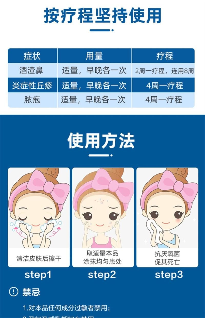【中國直郵】 仁和 甲硝唑凝膠祛痘膏去黑頭修補消炎甲硝銼凝膠壬二酸紅黴素軟膏 30g /支