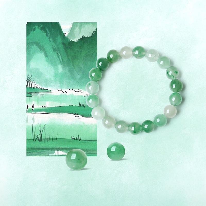 【中国直邮】 周大生 天然正品飘花非洲翠手串女玉石串珠子生日礼物【晓山青】渐变色(约8mm)