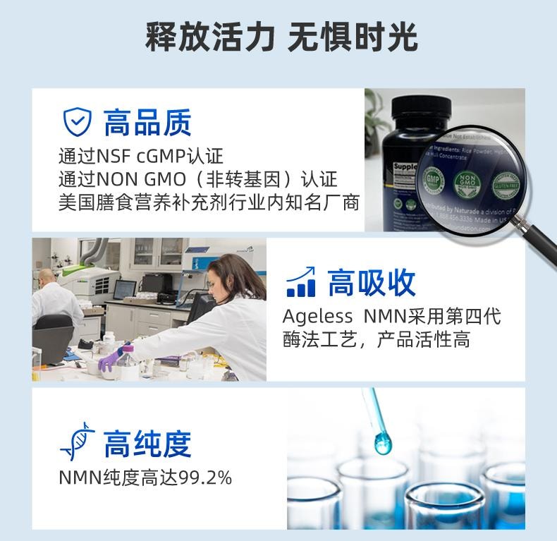 美國 AGELESS 抗衰逆齡美容 NMN 煙鹼醯胺單核苷酸nad+補充劑 500mg 30粒