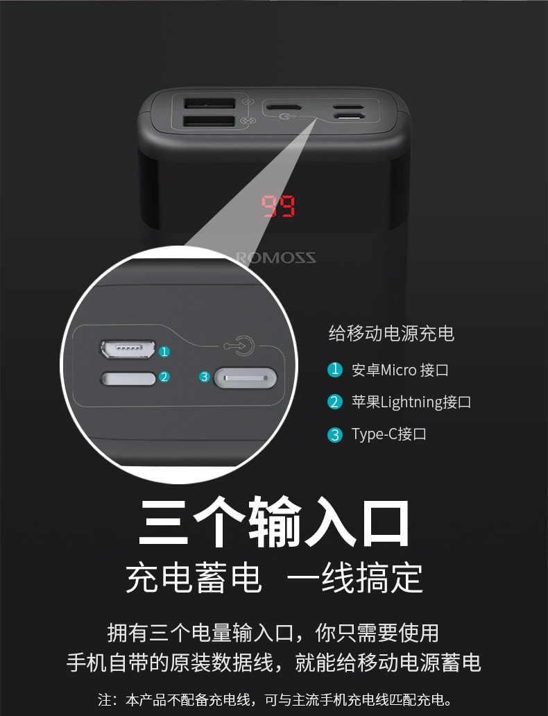 【中國直郵】羅馬仕 20000毫安大容量充電寶 PAS20黑色 1件