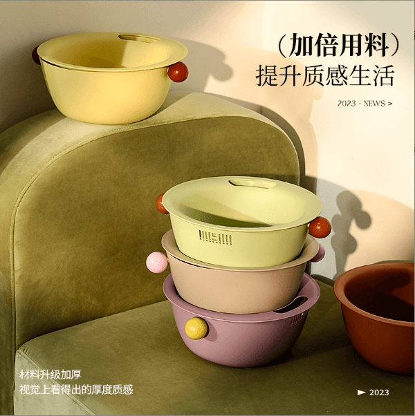 中國可卡布精選可愛圓形純色家用洗菜水果收納瀝水籃水果收納籃#咖色 1件入