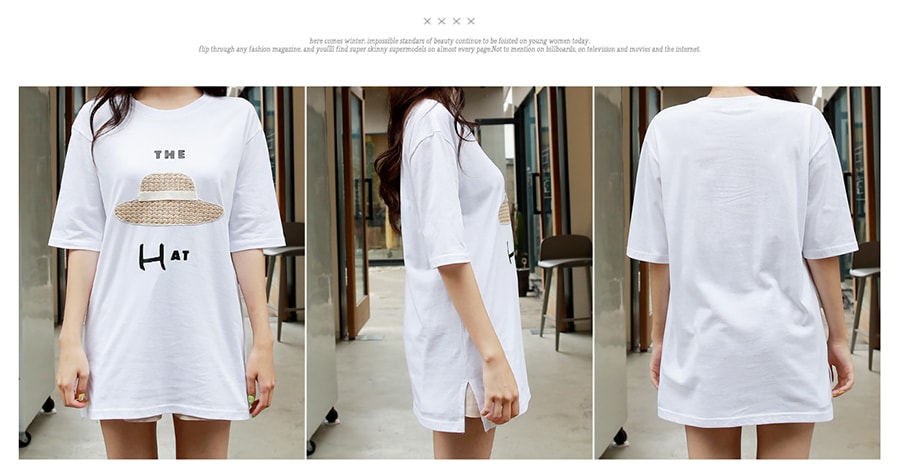 [韩国直邮] SSUMPARTY 韩国休闲凉帽拼布设计T恤女 #白色 均码(S-M)
