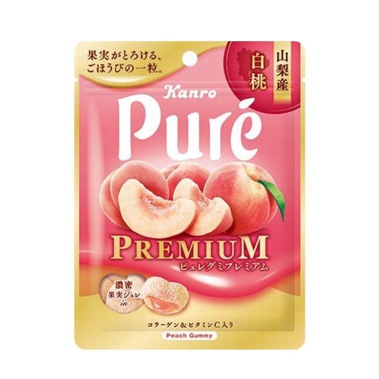 【日本直郵】日本KANRO PURE 期限限定 果汁彈性軟糖 山梨白桃口味 56g