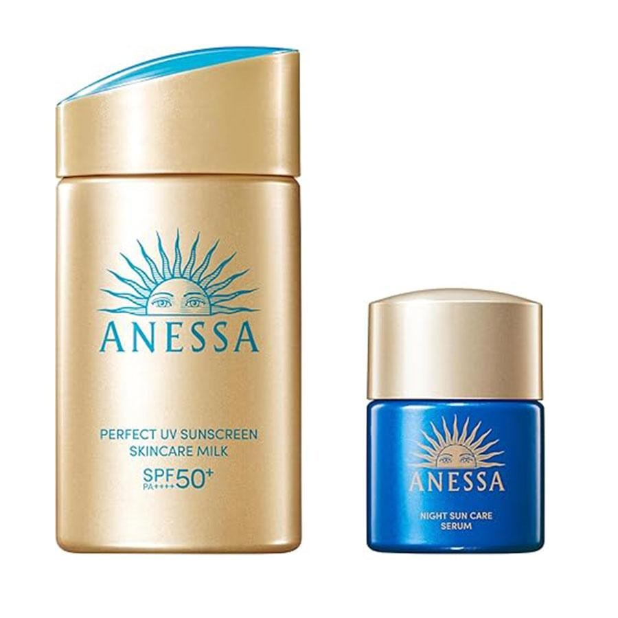 【日本直郵】 日本 SHISEIDO 資生堂 Anessa 安耐曬 金瓶防曬乳SPF50+・PA++++60ml +夜間修補精華 12ml