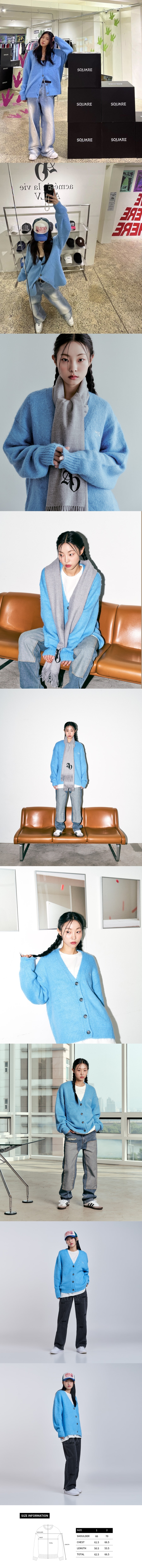 ADLV【加拿大/韓國直郵】【尹淨漢同款】23秋冬新款 字母LOGO馬海毛開襟男女同款 藍色 1