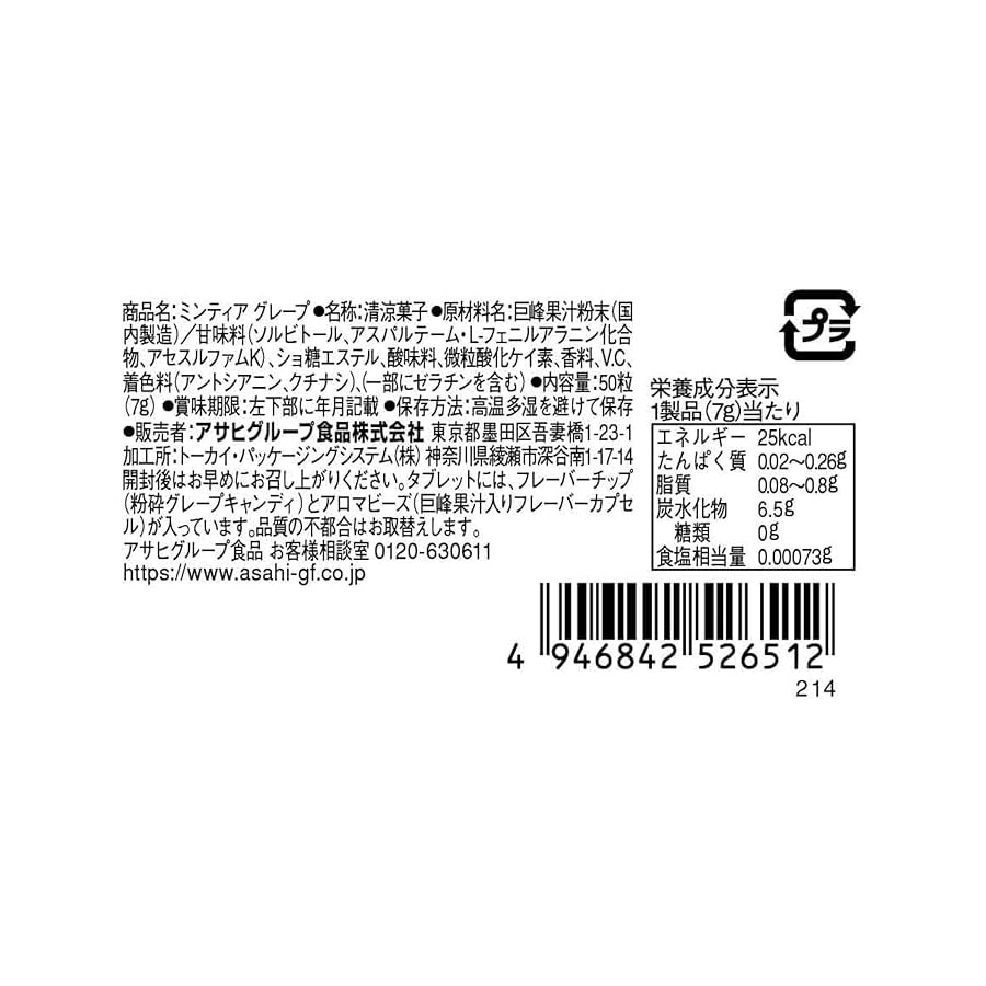 【日本直郵】日本 ASAHI Mintia 無糖薄荷糖 巨峰葡萄味 50小粒