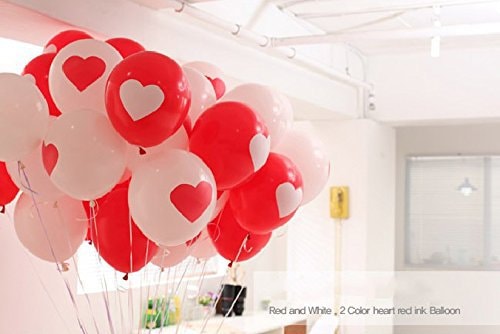 Valentines Day Balloons 12 inches Printed Heart Balloons 50 Packs for Wedding Decoration Baby Shower Birthday De