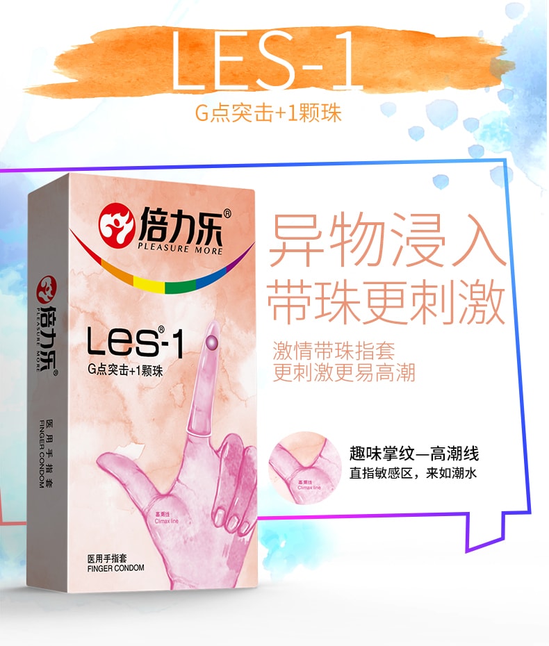 【中國直郵】倍力樂扣手指套 持久男女用保險套 LES光面8只裝*5盒