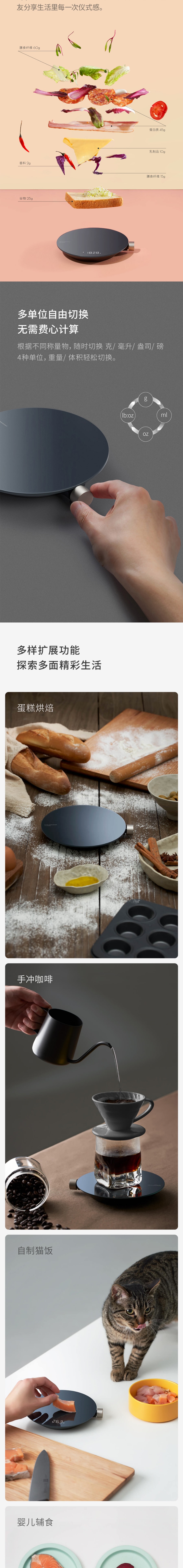 【中国直邮】小米有品 HOTO小猴智能厨房秤 深灰色