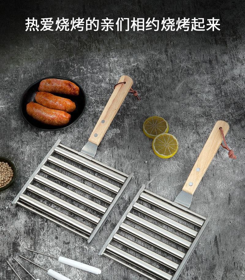   FOXTAIL 便利不銹鋼烤腸架套裝 滾動燒烤架 熱狗 火腿 可拆 便攜 -大號 1套*預計到達時間3-4週