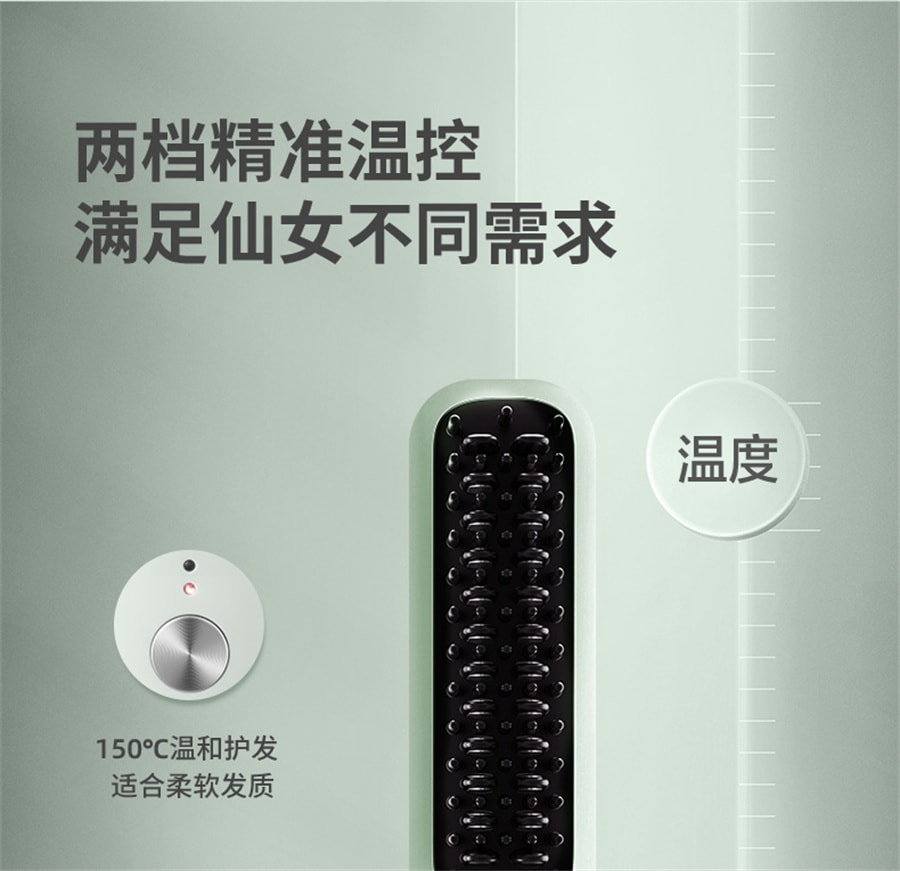 【中國直郵】飛科 直髮梳家用造型梳子不傷髮便攜美髮梳智能無線捲髮棒懶人神器 綠色