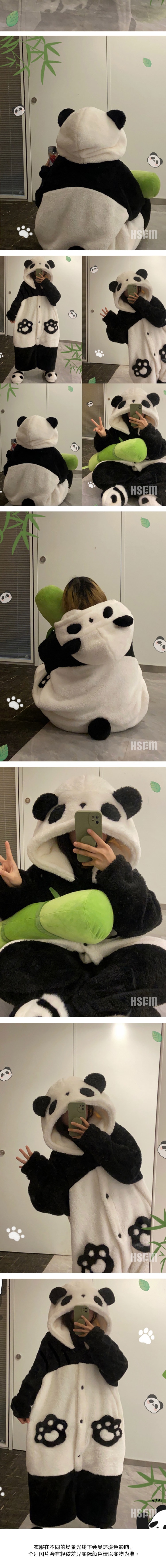 【中国直邮】 HSPM 大熊猫毛绒连体睡袍 熊猫 M
