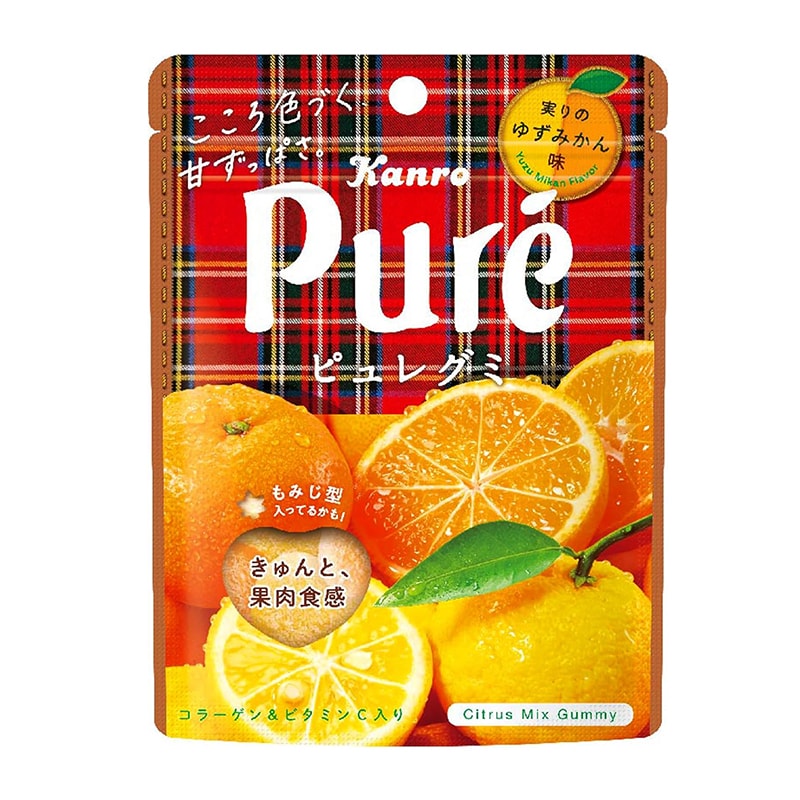 日本KANRO PURE 期限限定 果汁弹力软糖 柚子橘子味 52g