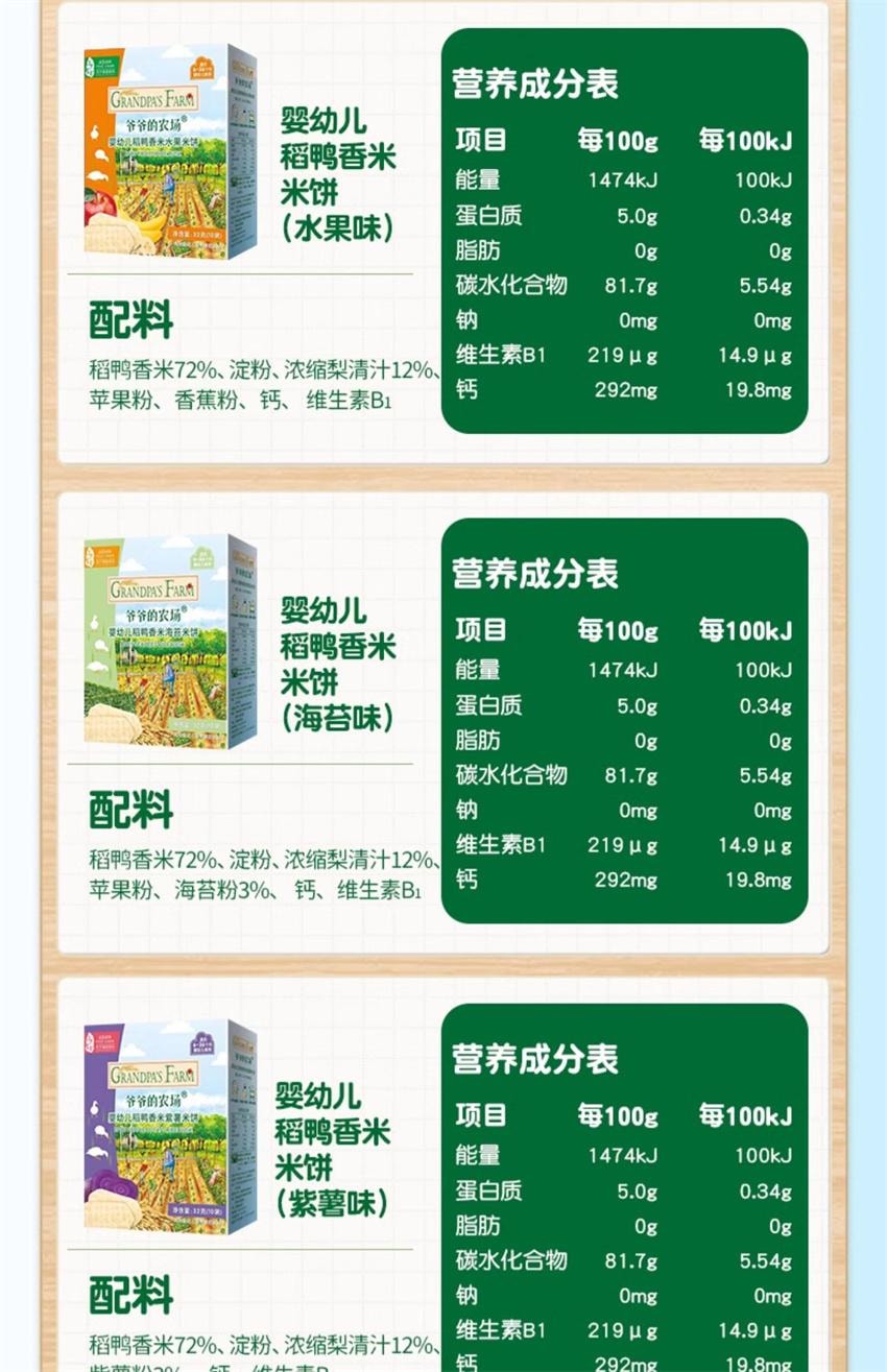 【中国直邮】 爷爷的农场 稻鸭香米饼-紫薯味 婴幼儿宝宝零食 特添钙+维生素B1磨牙棒饼干 32g/盒(明星代言-刘涛)