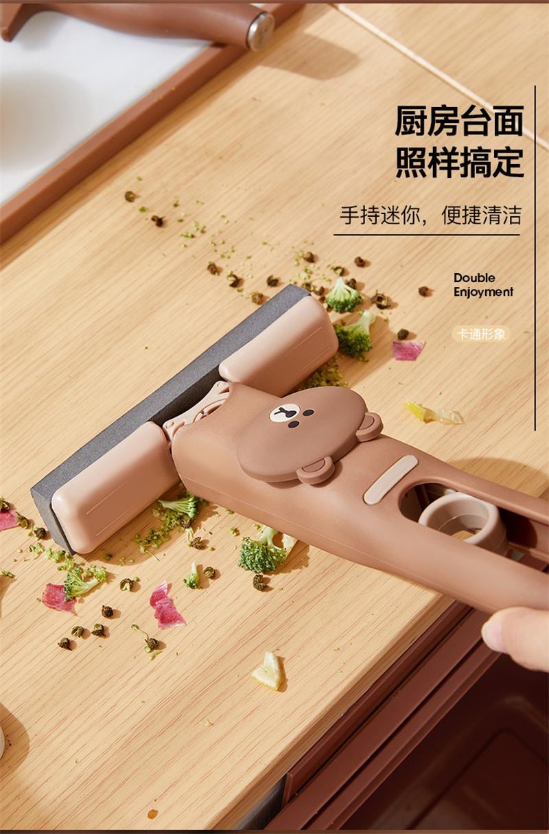 【中国直邮】 日本 LINE FRIENDS 布朗熊桌面迷你小型拖把免手洗可旋转拖布 小拖把1个