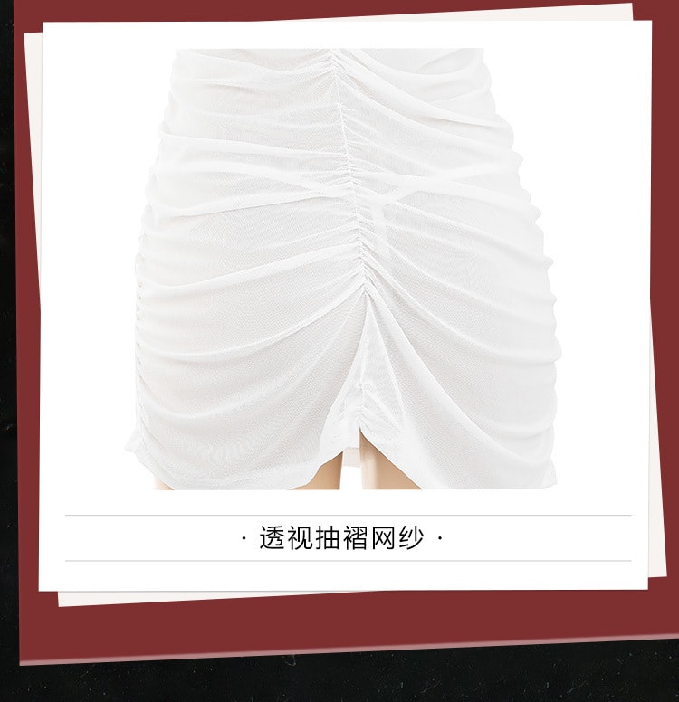 【中国直邮】霏慕 万圣节COS 暗夜小护士装情趣内衣制服 白+红【护士发箍+透视连衣裙+T裤】