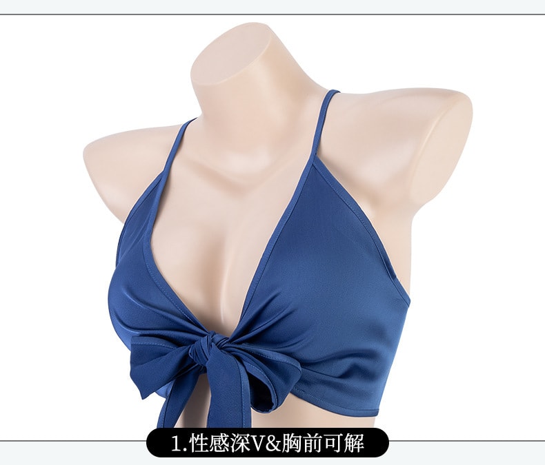 【中国直邮】曼烟 情趣内衣 性感系带三点式文胸海军水手服套装 蓝色均码(含丝袜)
