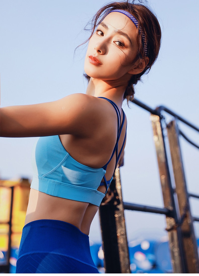 Sports Beautiful back Strap Bra For Running Yoga Fitness /Sea Blue#/XS