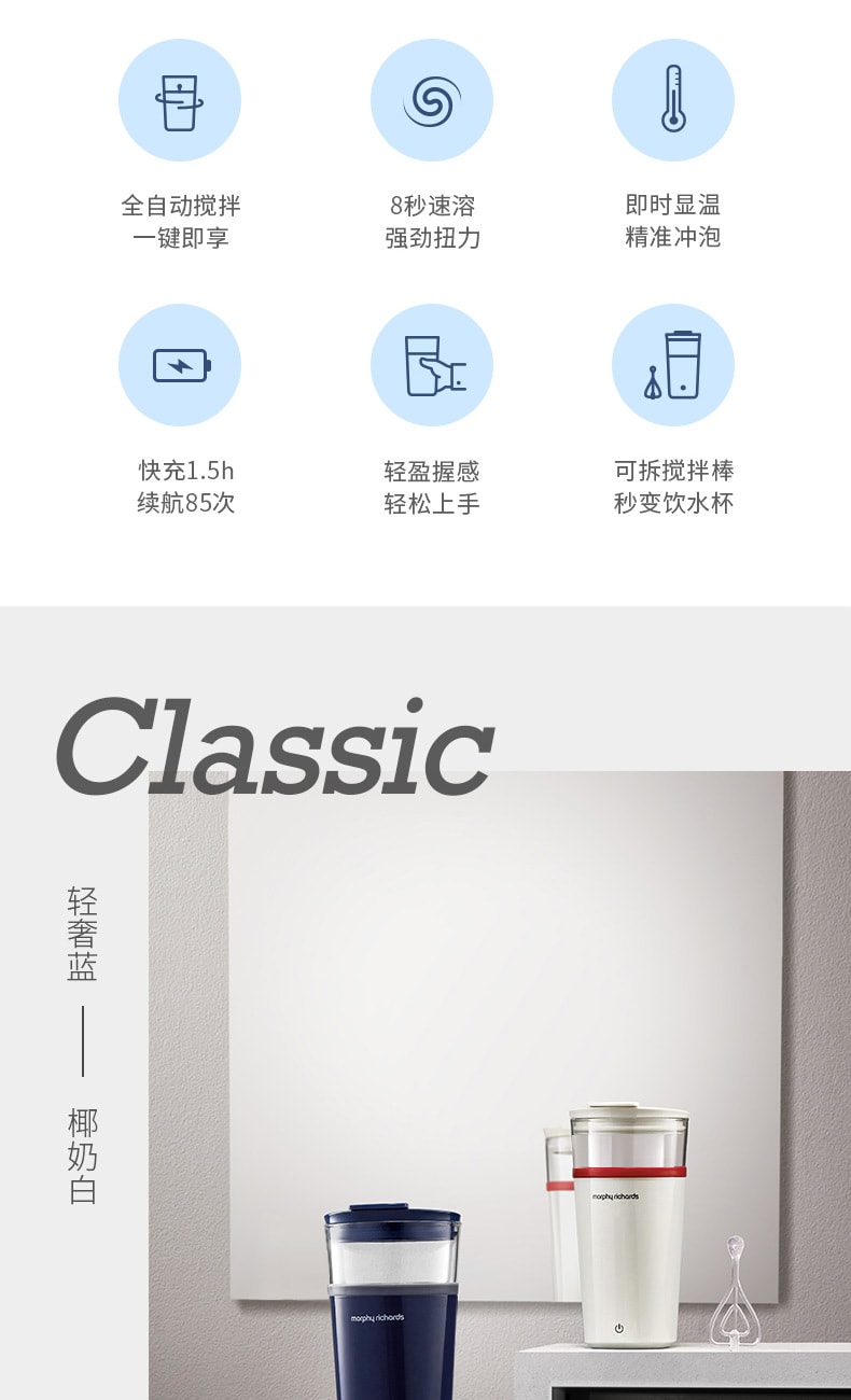 【中国直邮】摩飞 搅拌杯自动便携代餐搅拌杯健身运动水杯  椰奶白