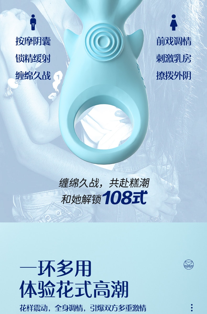 【中國直郵】傑士邦 鎖精環 震動男用防射持久延時 夫妻情趣隱形阻復環 藍色