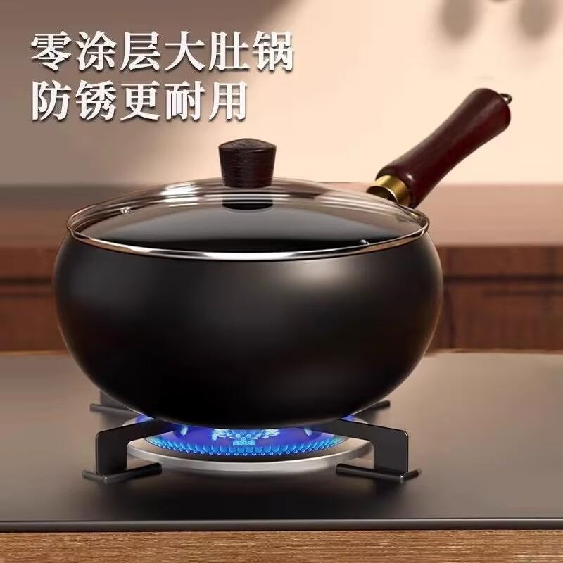 德國 溫崙山 【董宇輝甄選⚡️勁爆價⚡️FDA認證質感王者💰北美銷冠爆品炒鍋🔥】24cm升級款純手工錘紋大肚鐵鍋家用炒鍋24cm配贈清潔套組