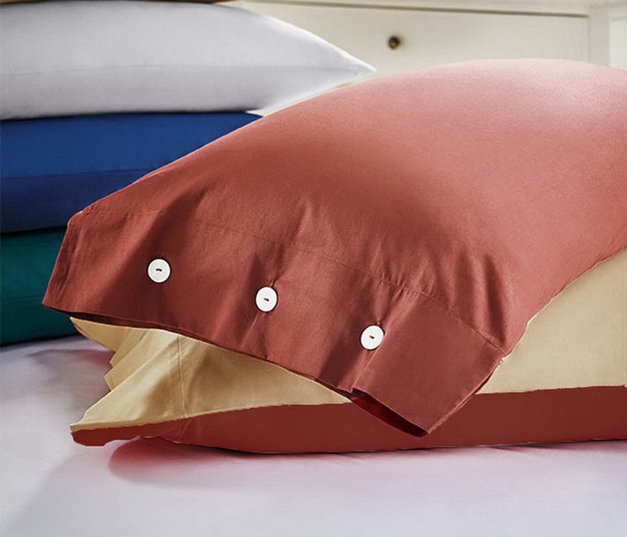 J.F.AMIEE 纯棉埃及棉800根高档长绒棉 正反两色被套三件套 被套枕套 玫瑰红/卡其 Queen/King