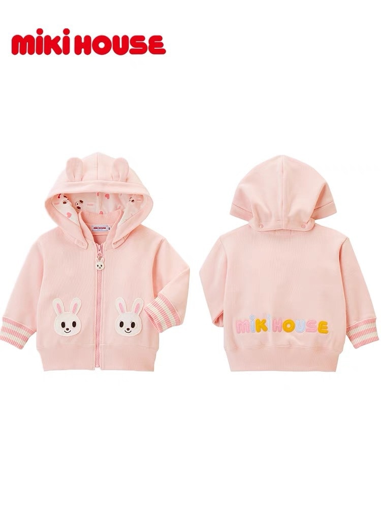 【日本直邮】MIKIHOUSE||宝宝外套 童装 外套 纯棉拉链立体开衫||小兔子 粉色 100cm