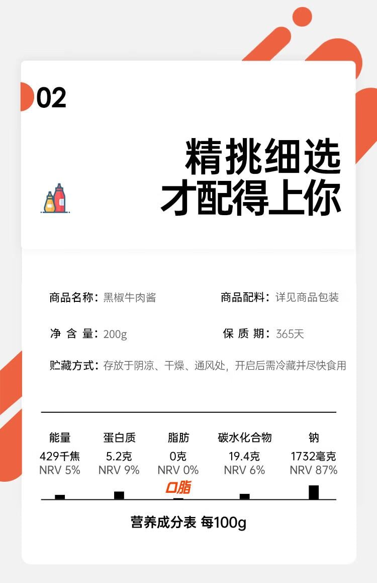 【中国直邮】 云山半 0脂肪黑椒牛肉酱200g*2 零添加蔗糖低脂意面酱健身轻食调味酱