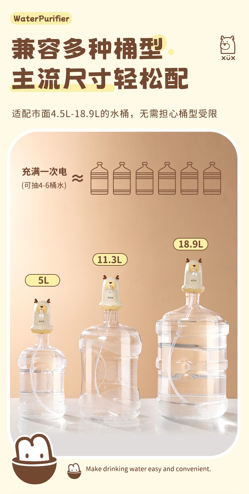 【中国直邮】亲太太 桶装水抽水器电动压水器纯净饮水机矿泉水泵吸水自动出水神器取水   黄色