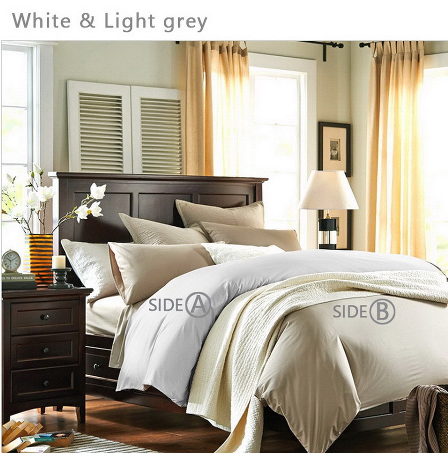 100% Egyptian Cotton 800 Thread Count Reversible 3 piece Duvet Cover Set White & Light grey Queen/King