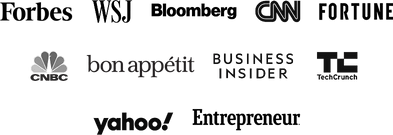 福布斯, 华尔街日报, 彭博, CNN, 财富, CNBC, bon appétit, Business Insider, TechCrunch, Yahoo!, Entrepreneur